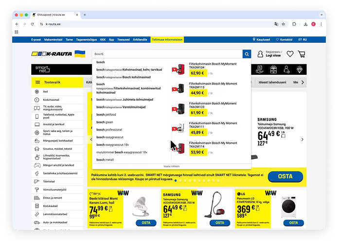 How K-RAUTA captures missed revenue with LupaSearch K-RAUTA case study with a laptop showing on-site search results